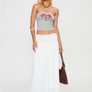 Princess Polly Small Towns Shirred Midi Skirt White
